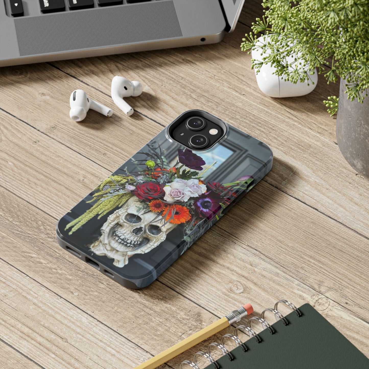 Floral Skull Tough Phone Case - Durable Protection with Pink Dahlia Design