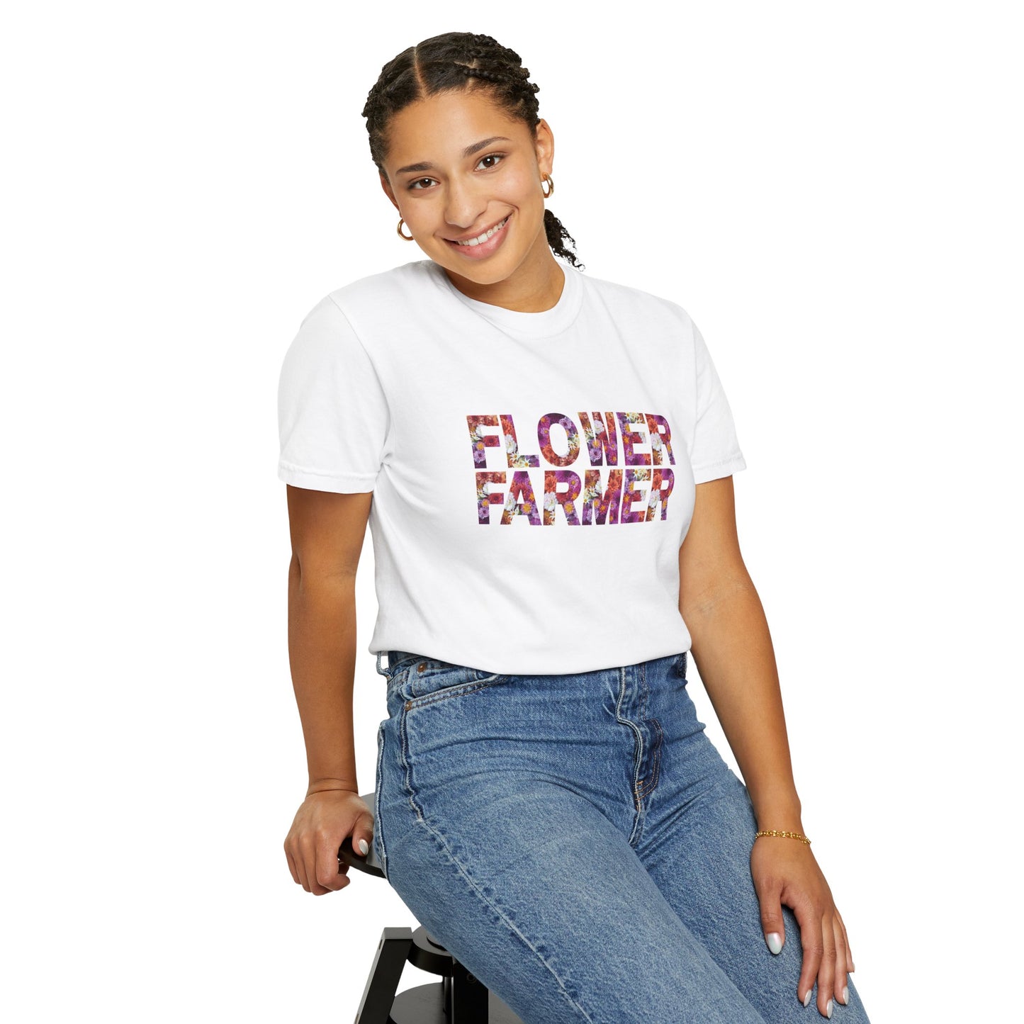 Dahlia Flower Farmer T-shirt, Unisex Garment-Dyed Tee