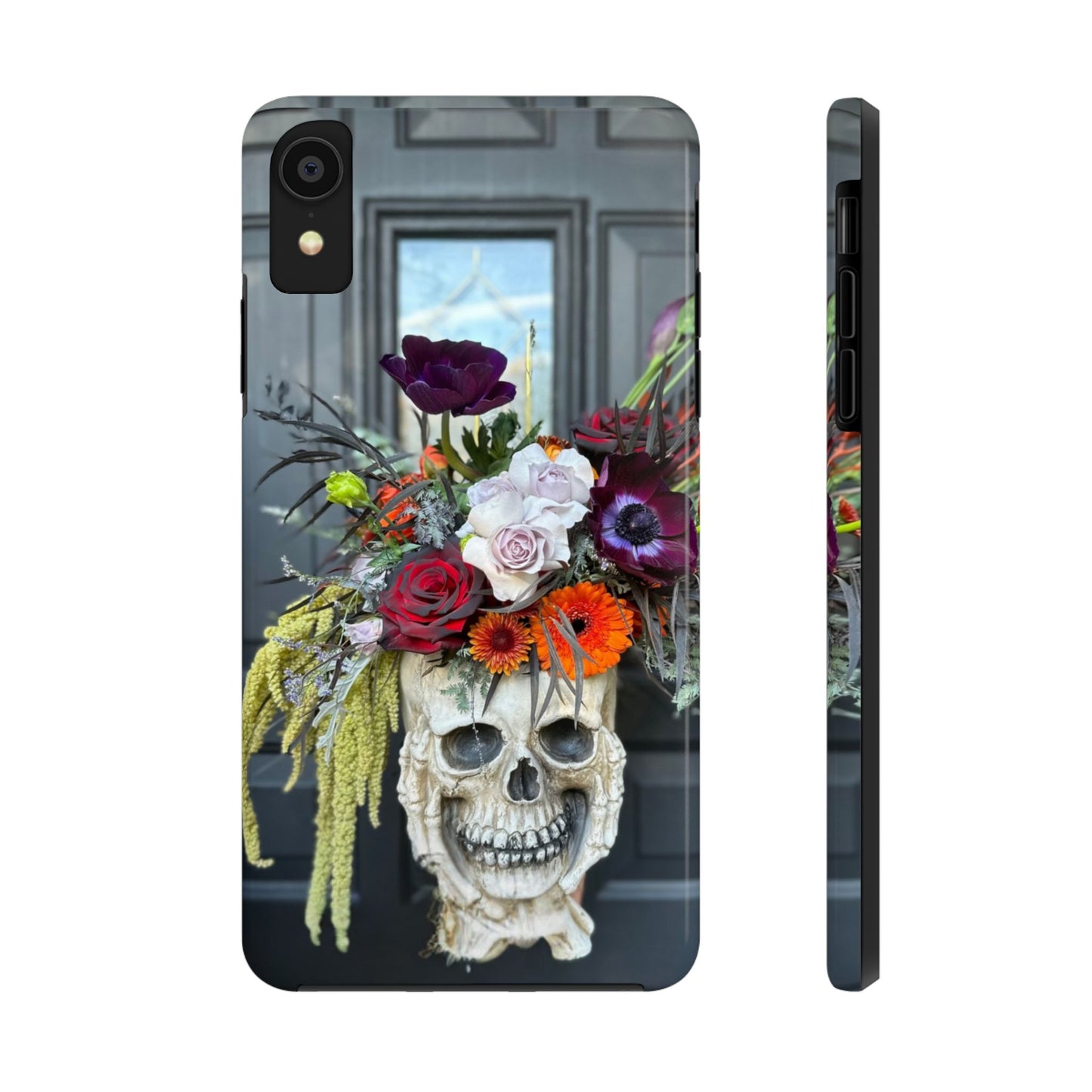 Floral Skull Tough Phone Case - Durable Protection with Pink Dahlia Design