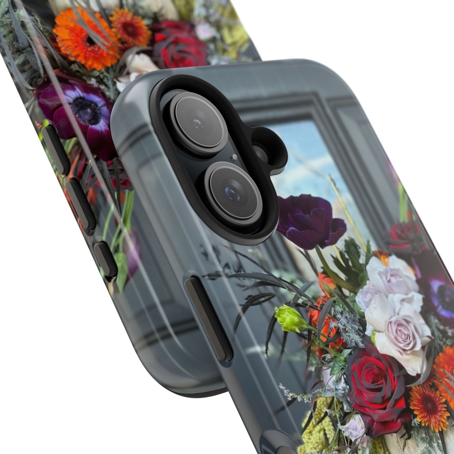 Floral Skull Tough Phone Case - Durable Protection with Pink Dahlia Design
