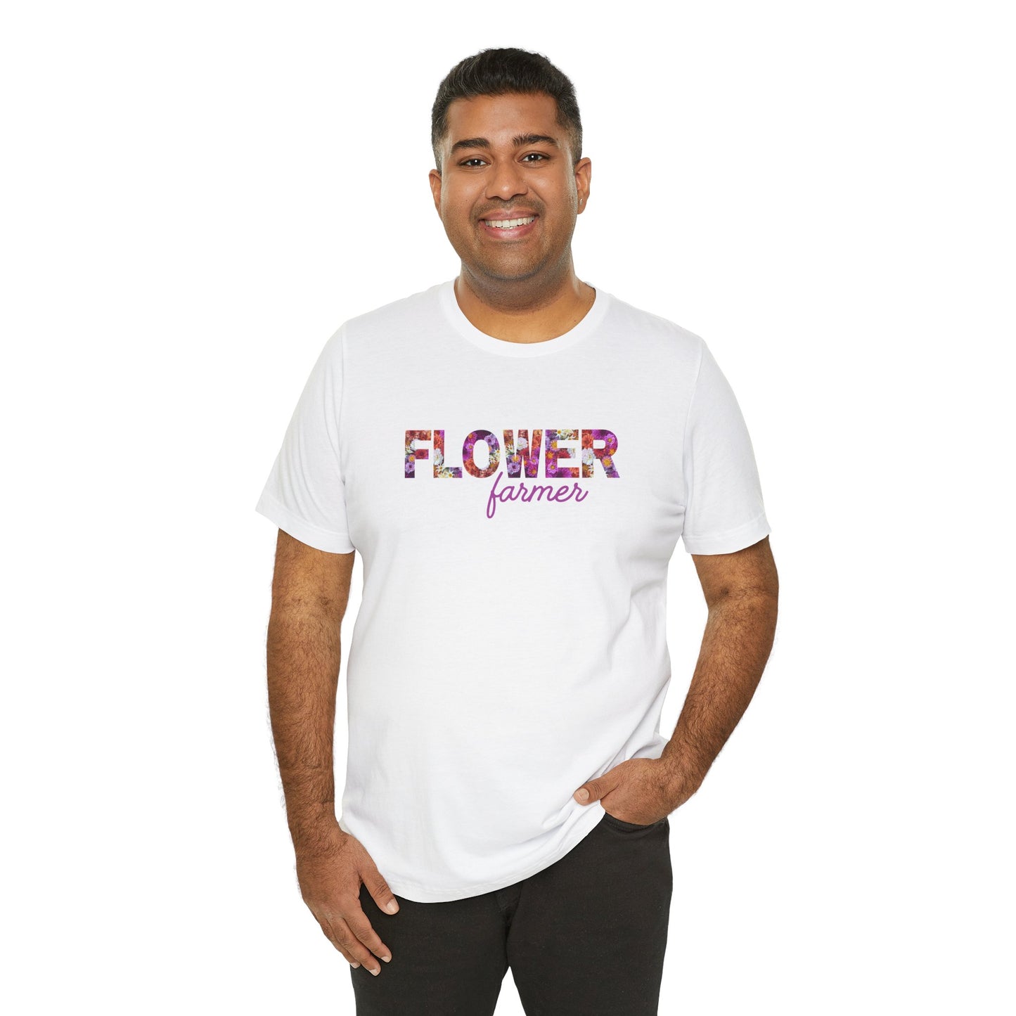 Dahlia Flower Farmer Unisex Tee, Floral Graphic Shirt, Gardening Gift, Spring Style T-Shirt, Nature Lover Apparel, Gifts for Gardeners