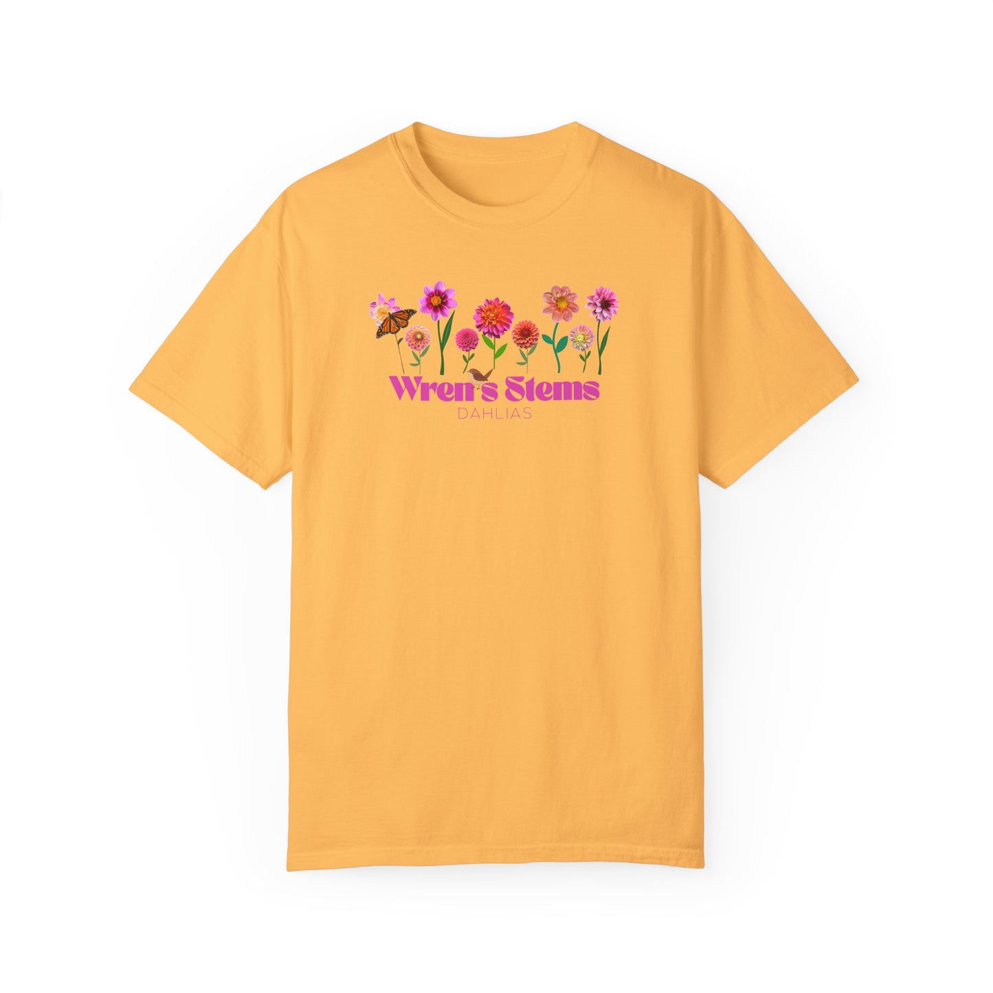 Dahlia Floral Garden T-Shirt for Nature Lovers, Gift for Her, Spring Style, Wren's Stems Dahlias, Summer Vibe