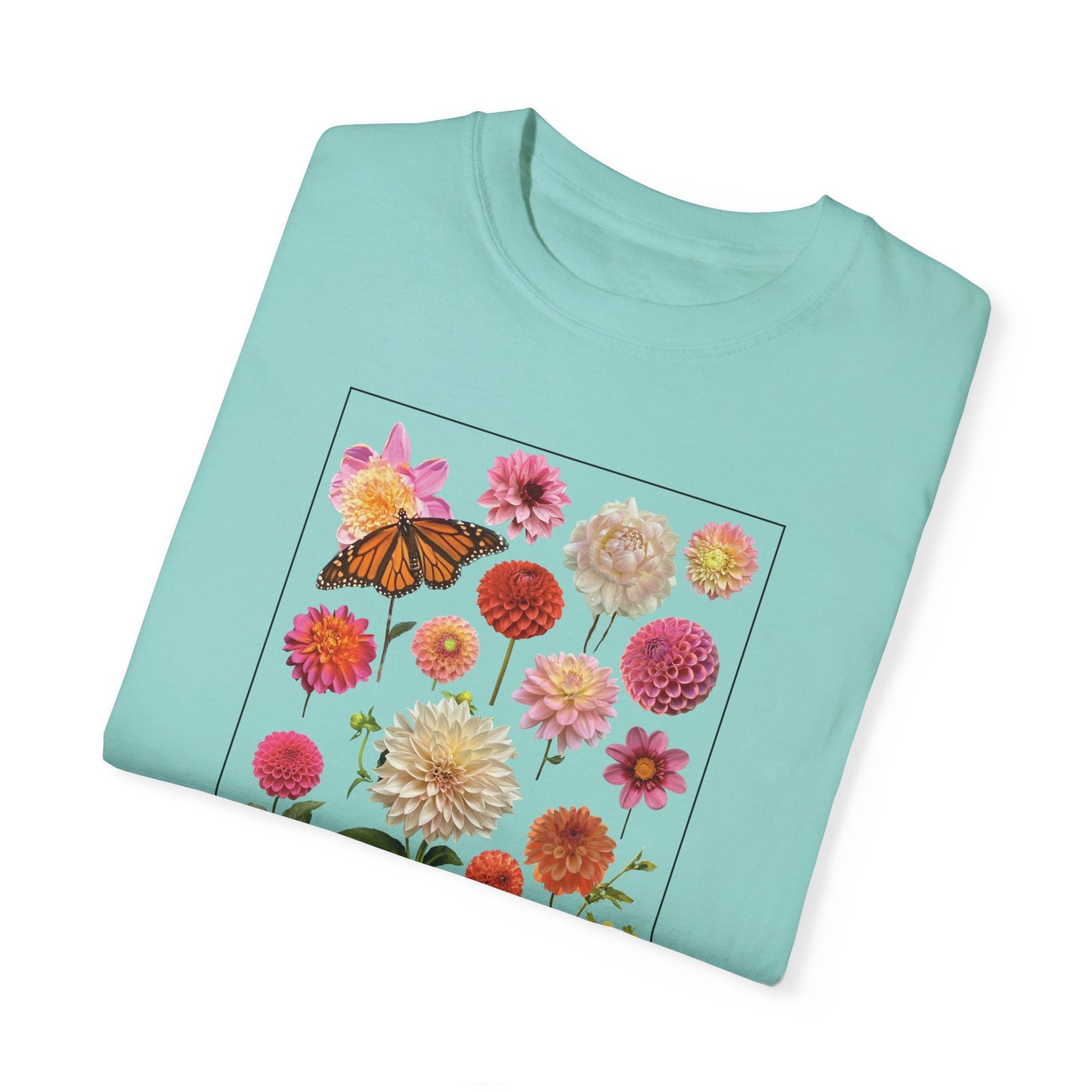 Dahlia Floral Butterfly Unisex Garment-Dyed T-Shirt - Perfect for Spring Celebrations