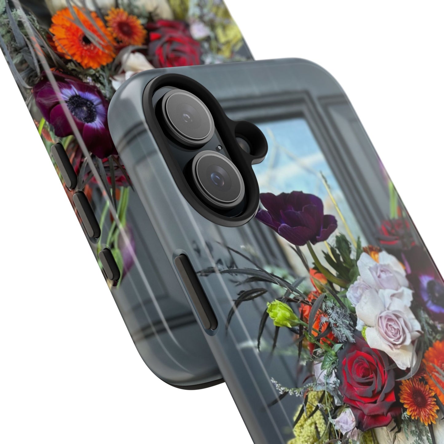 Floral Skull Tough Phone Case - Durable Protection with Pink Dahlia Design