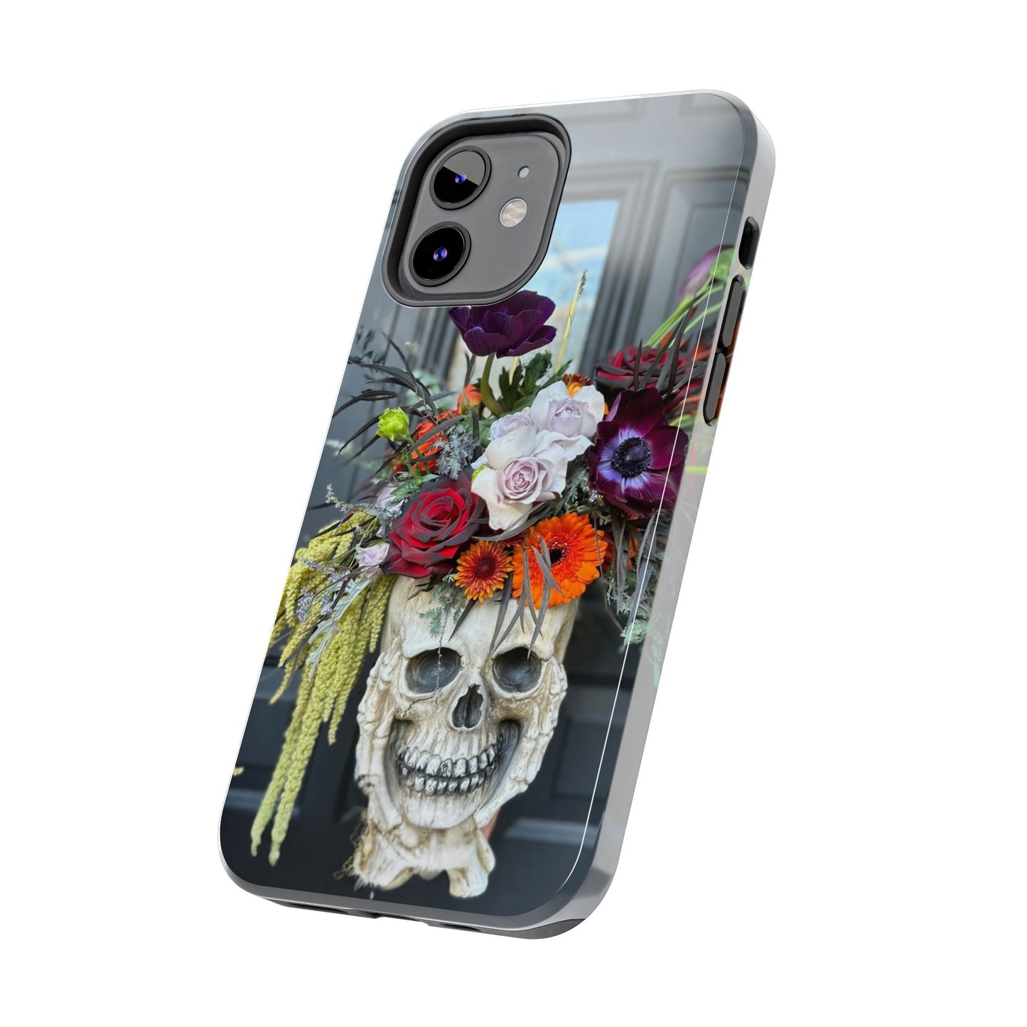 Floral Skull Tough Phone Case - Durable Protection with Pink Dahlia Design
