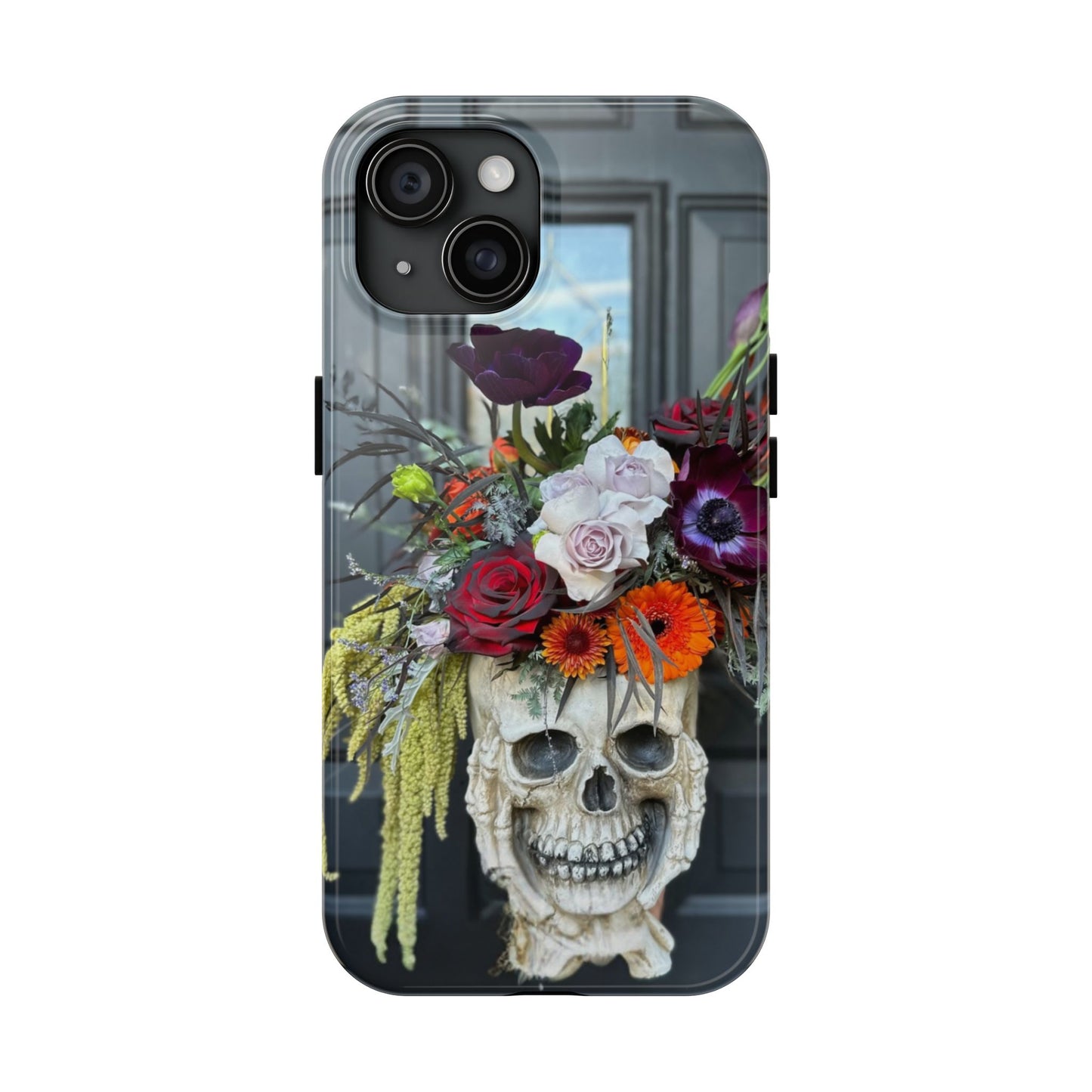 Floral Skull Tough Phone Case - Durable Protection with Pink Dahlia Design