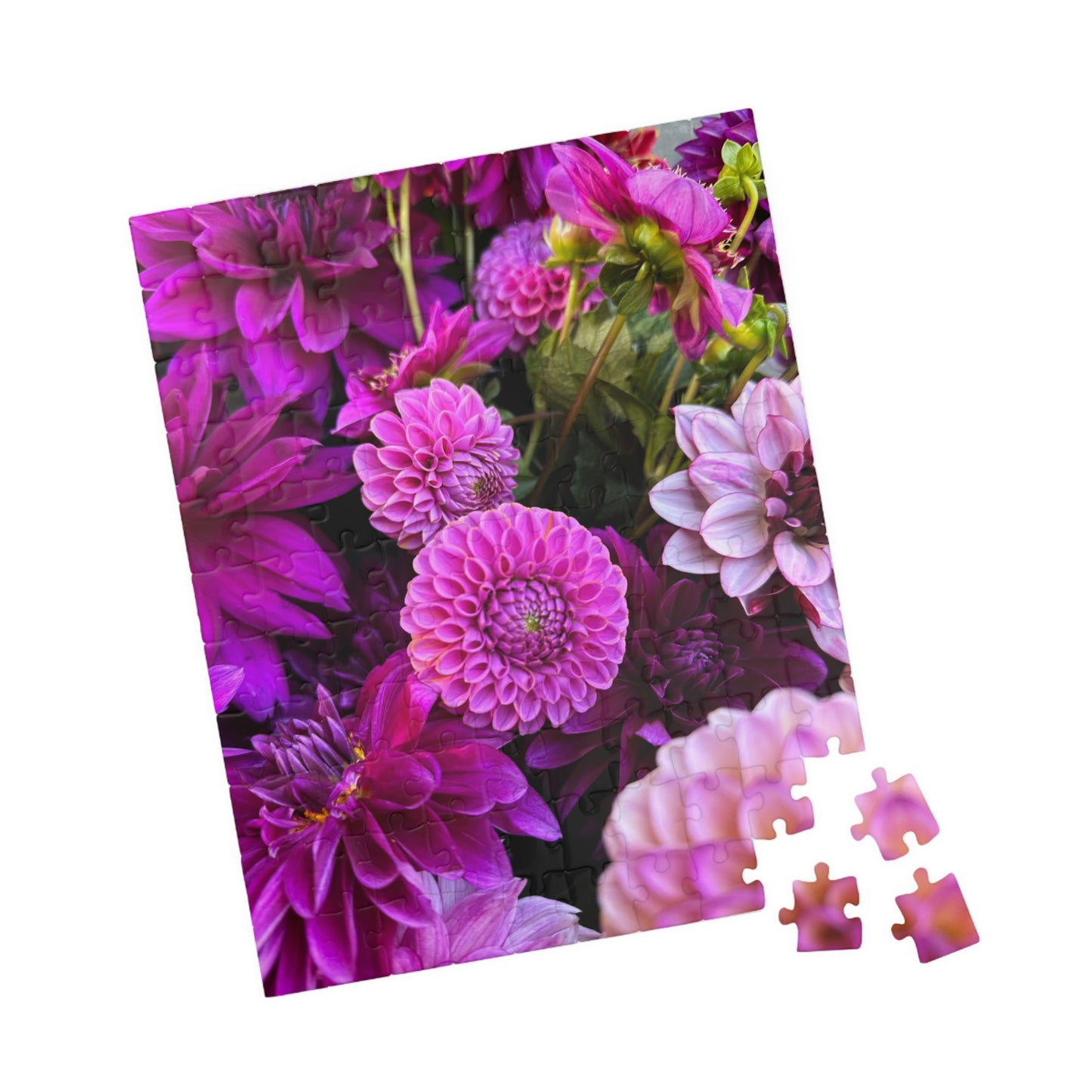 Purple Dahlia Flatlay Floral-themed Puzzle (110, 252, 520, 1014-piece) - Perfect for Relaxation and Family Bonding