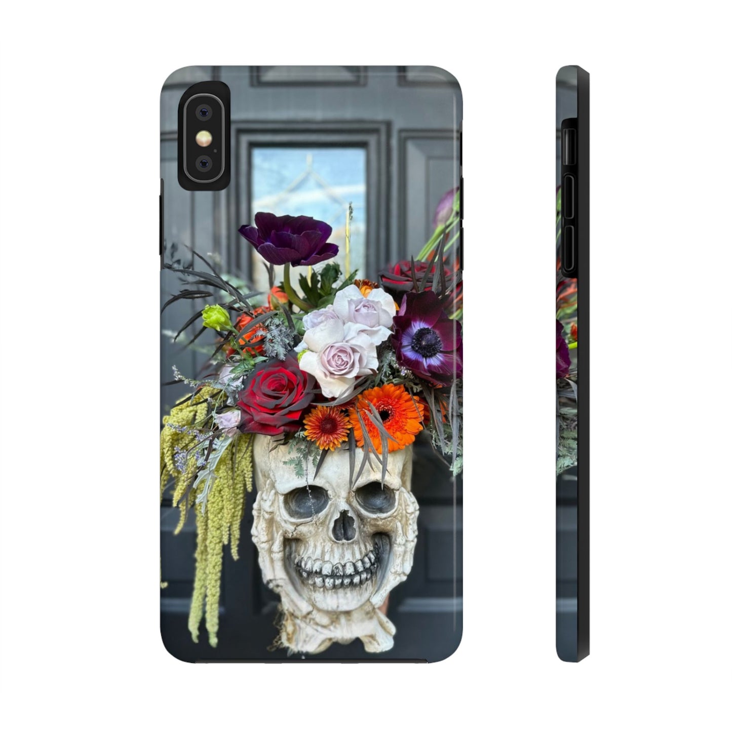 Floral Skull Tough Phone Case - Durable Protection with Pink Dahlia Design