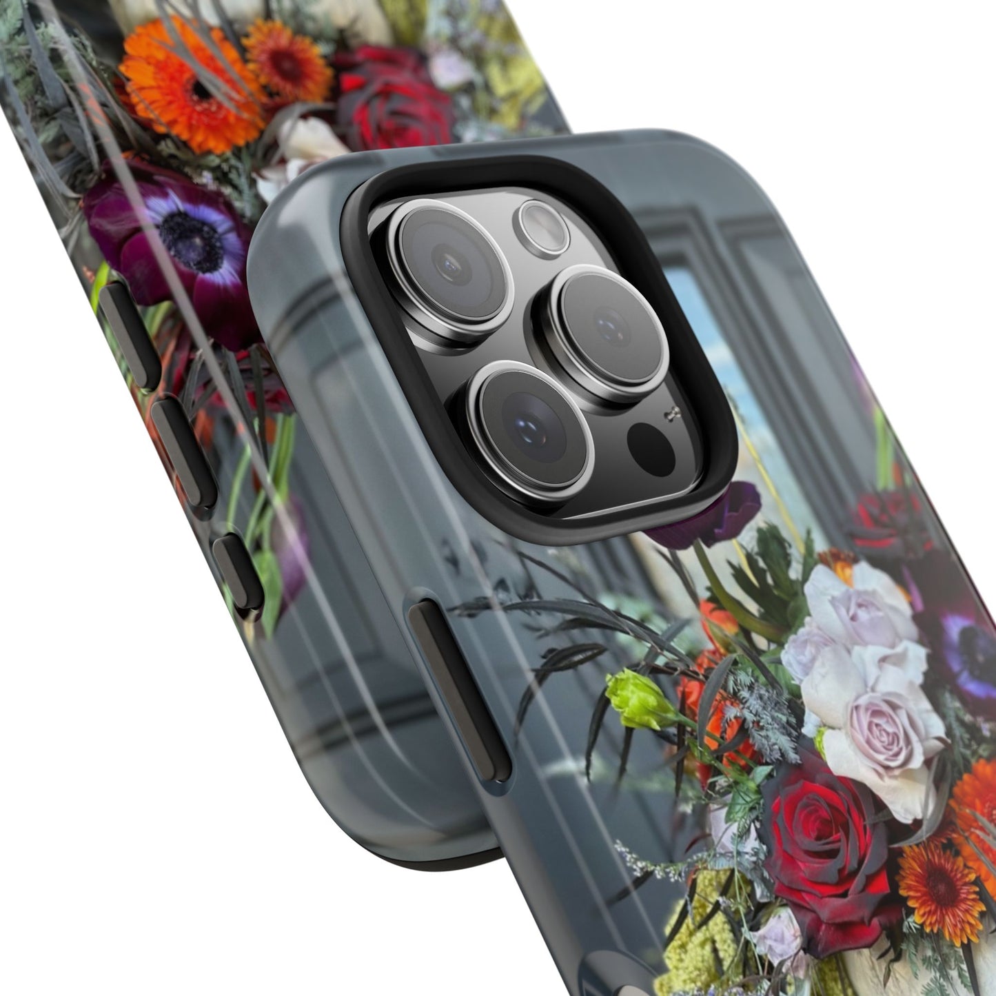 Floral Skull Tough Phone Case - Durable Protection with Pink Dahlia Design