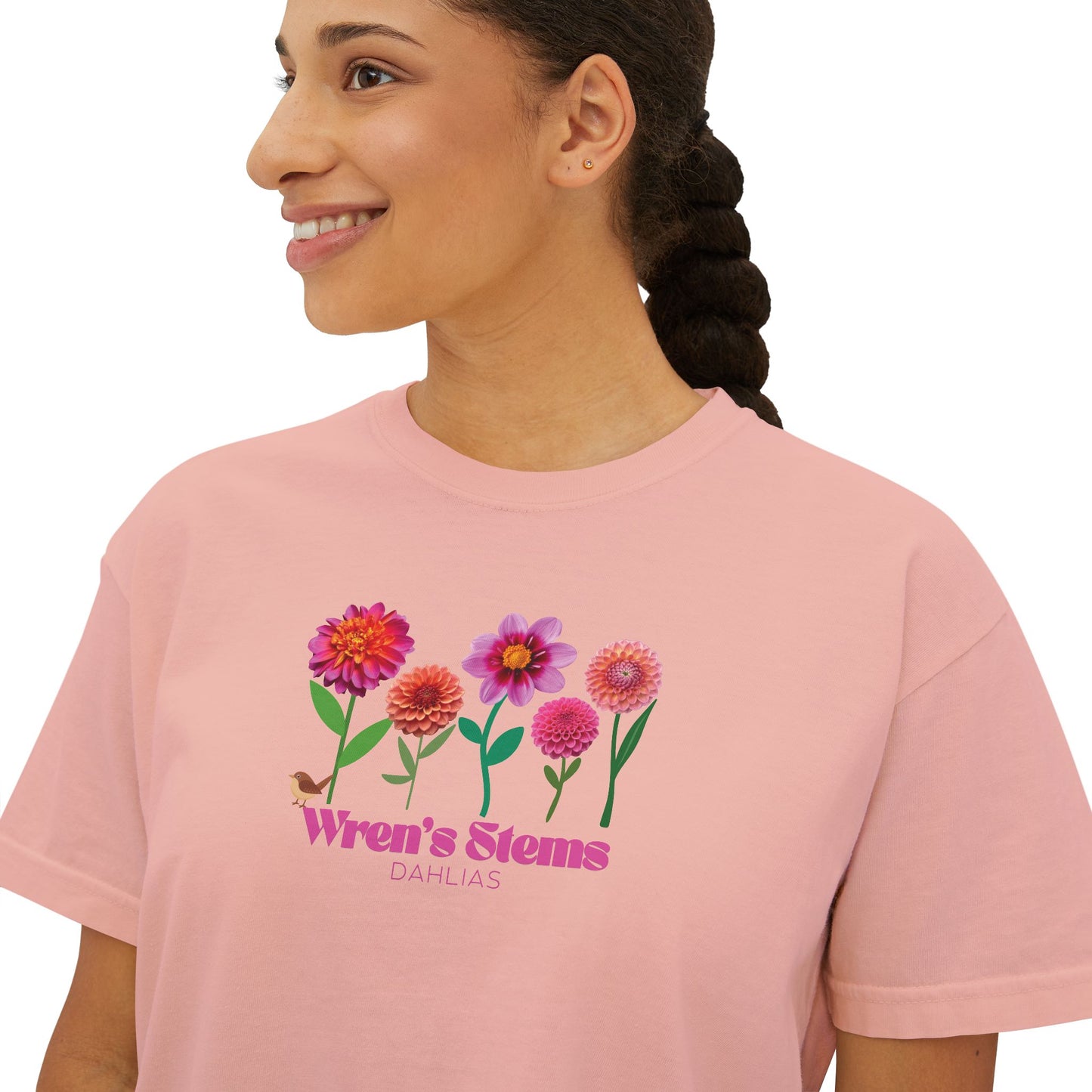 Floral Women's Boxy Tee - Wren's Stems Dahlia Tee