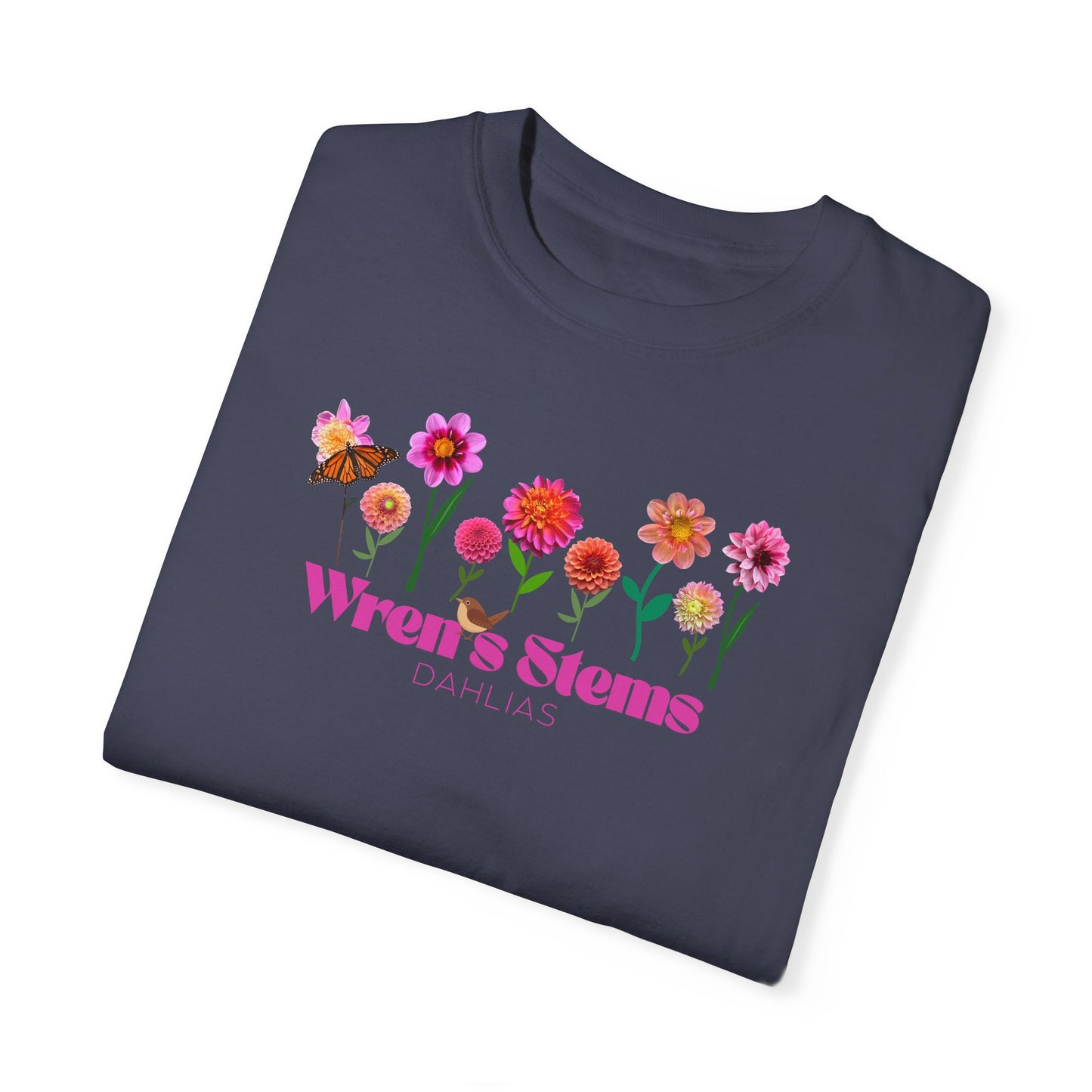 Dahlia Floral Garden T-Shirt for Nature Lovers, Gift for Her, Spring Style, Wren's Stems Dahlias, Summer Vibe