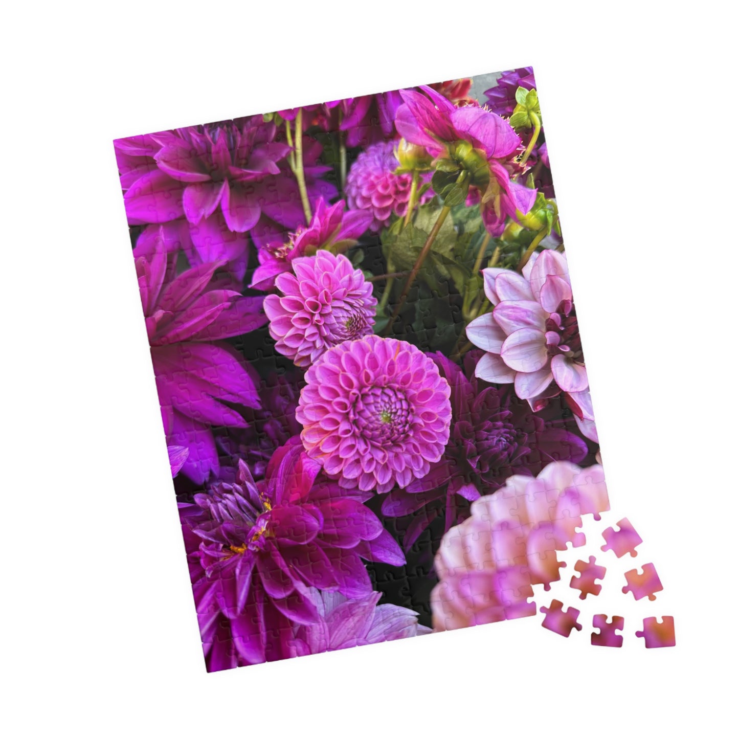 Purple Dahlia Flatlay Floral-themed Puzzle (110, 252, 520, 1014-piece) - Perfect for Relaxation and Family Bonding