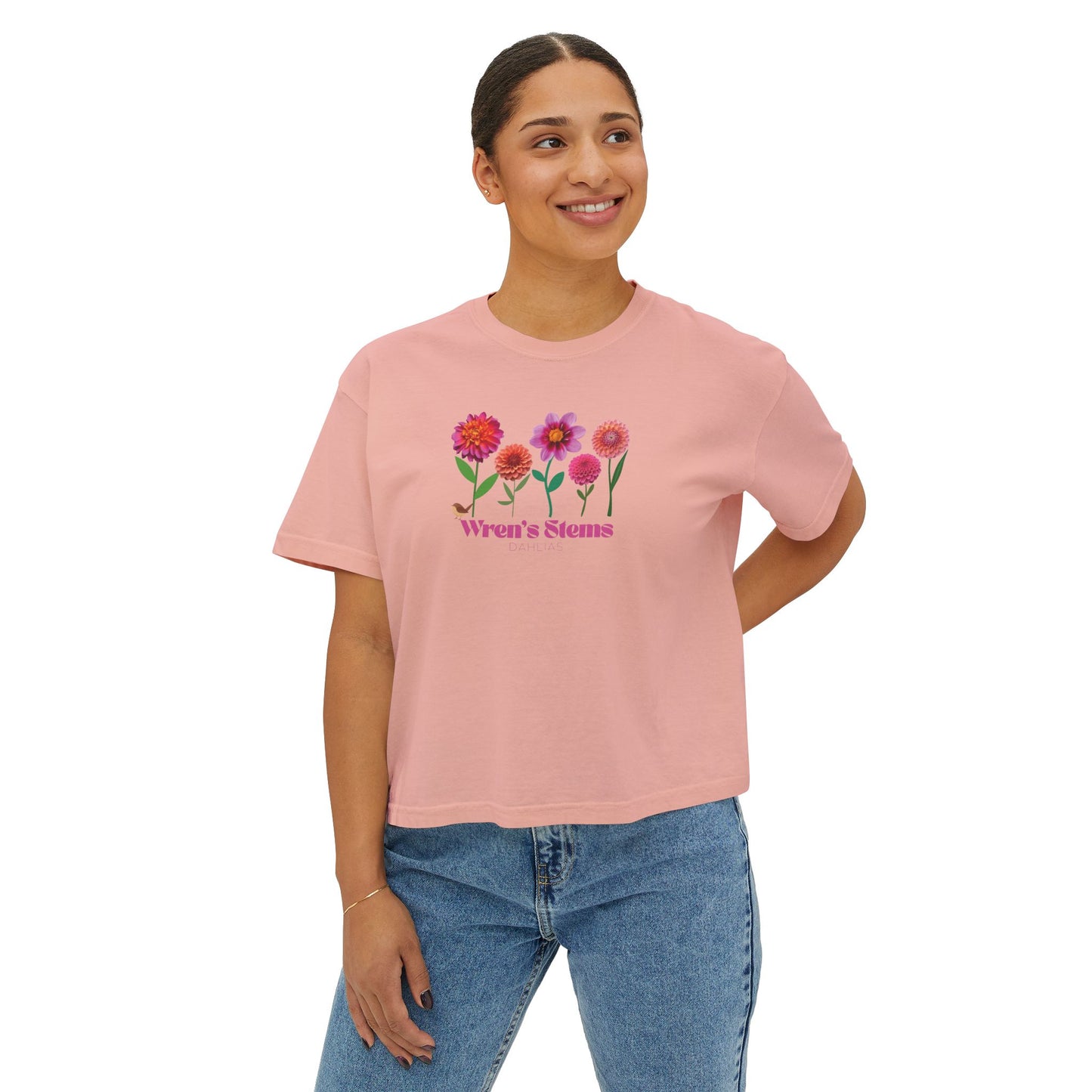 Floral Women's Boxy Tee - Wren's Stems Dahlia Tee