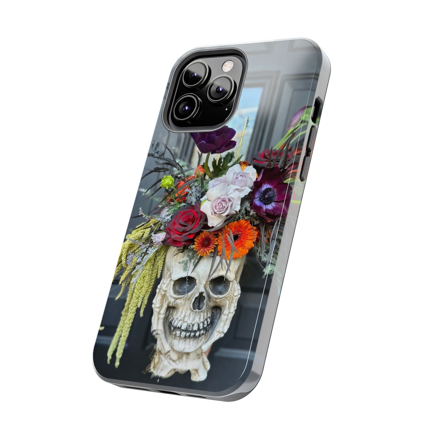 Floral Skull Tough Phone Case - Durable Protection with Pink Dahlia Design