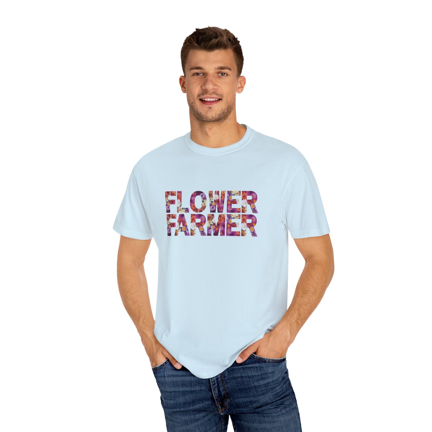 Dahlia Flower Farmer T-shirt, Unisex Garment-Dyed Tee