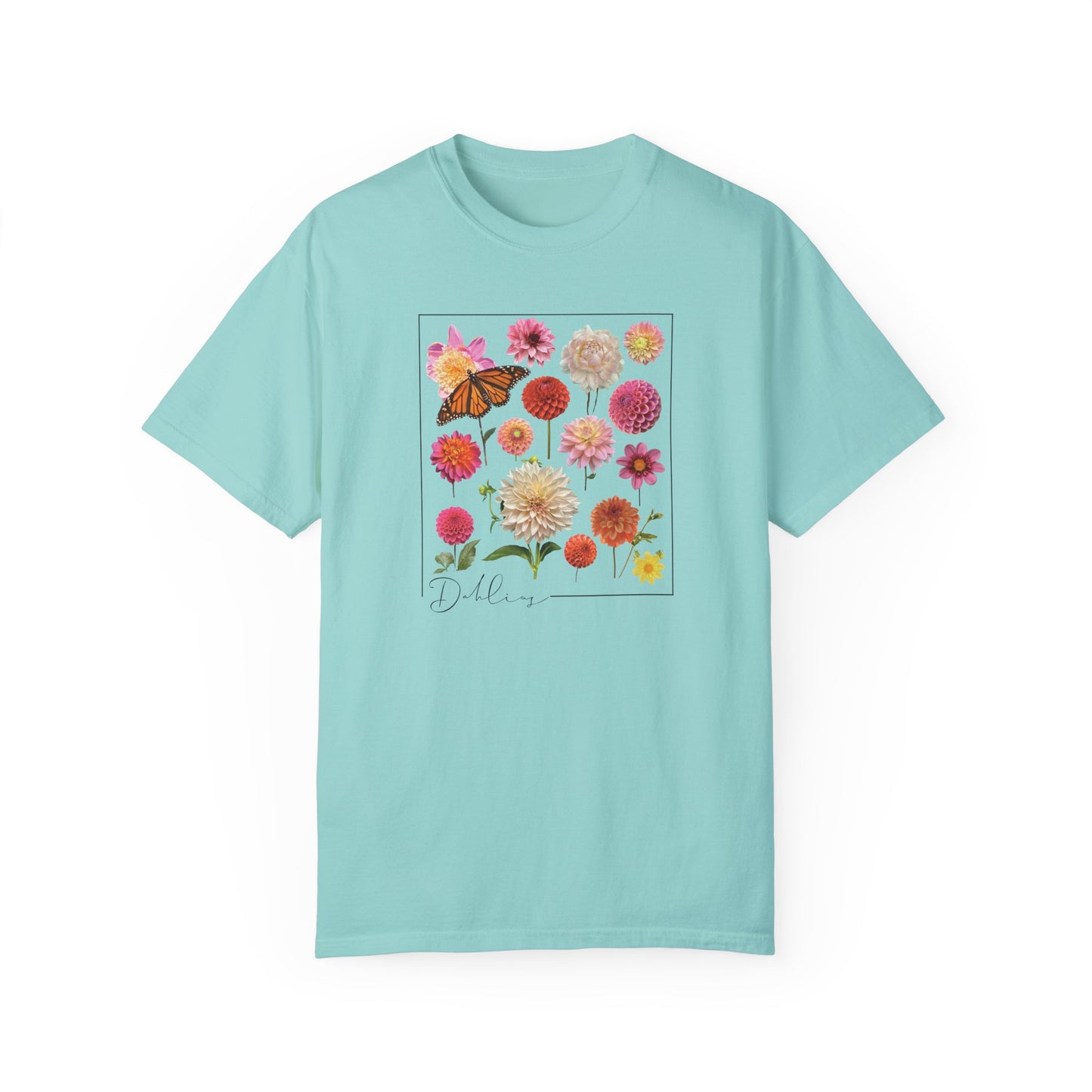 Dahlia Floral Butterfly Unisex Garment-Dyed T-Shirt - Perfect for Spring Celebrations