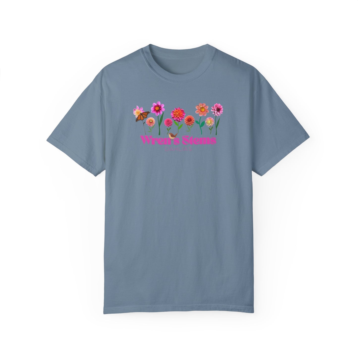 Dahlia Floral Garden T-Shirt for Nature Lovers, Gift for Her, Spring Style, Wren's Stems Dahlias, Summer Vibe