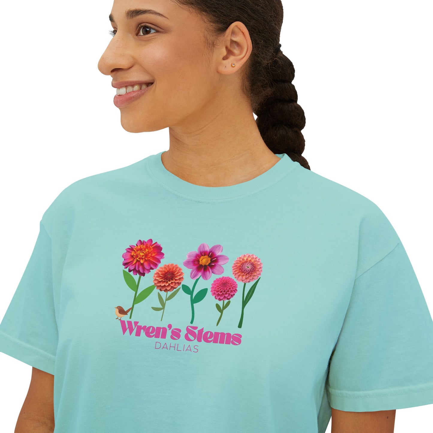 Floral Women's Boxy Tee - Wren's Stems Dahlia Tee
