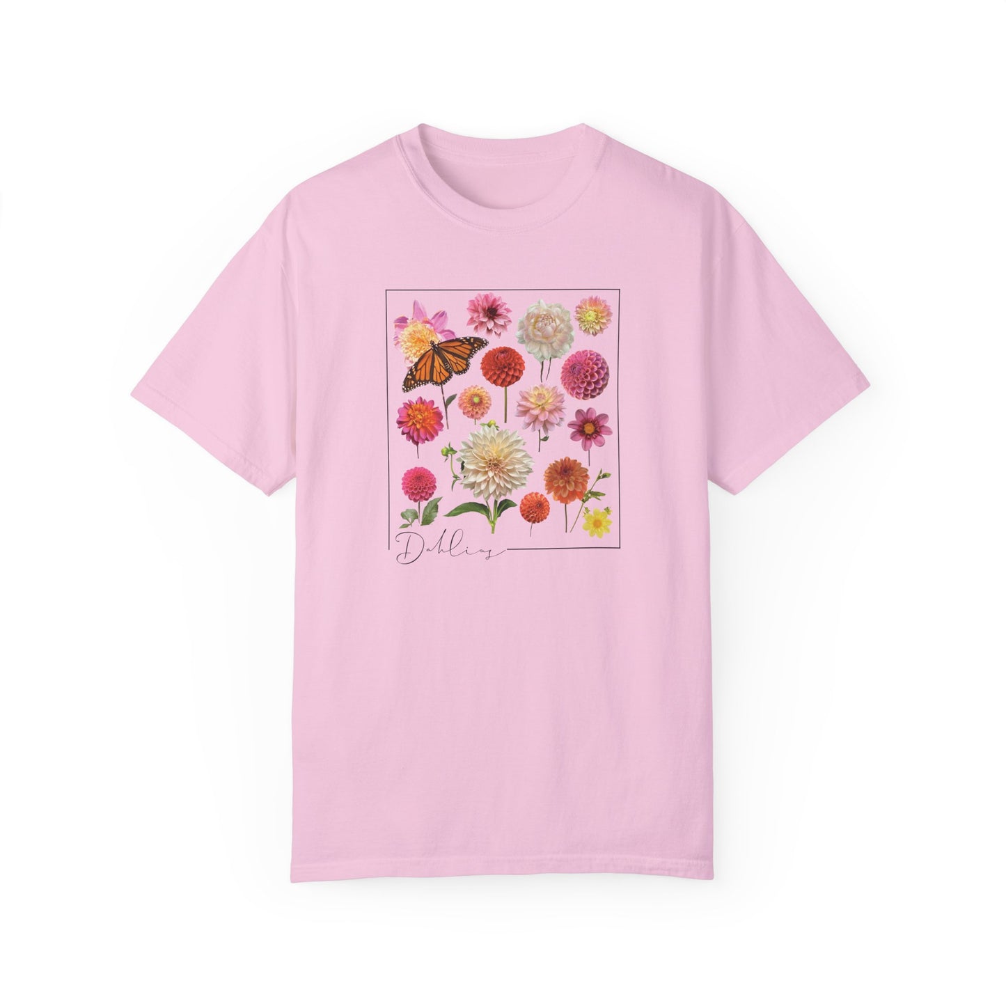 Dahlia Floral Butterfly Unisex Garment-Dyed T-Shirt - Perfect for Spring Celebrations