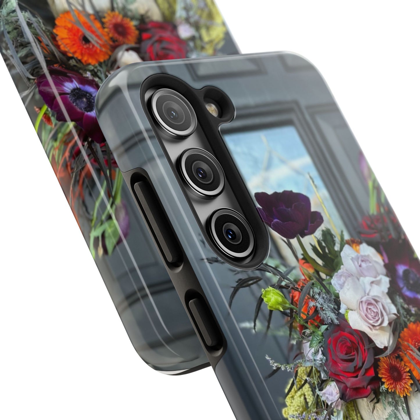 Floral Skull Tough Phone Case - Durable Protection with Pink Dahlia Design