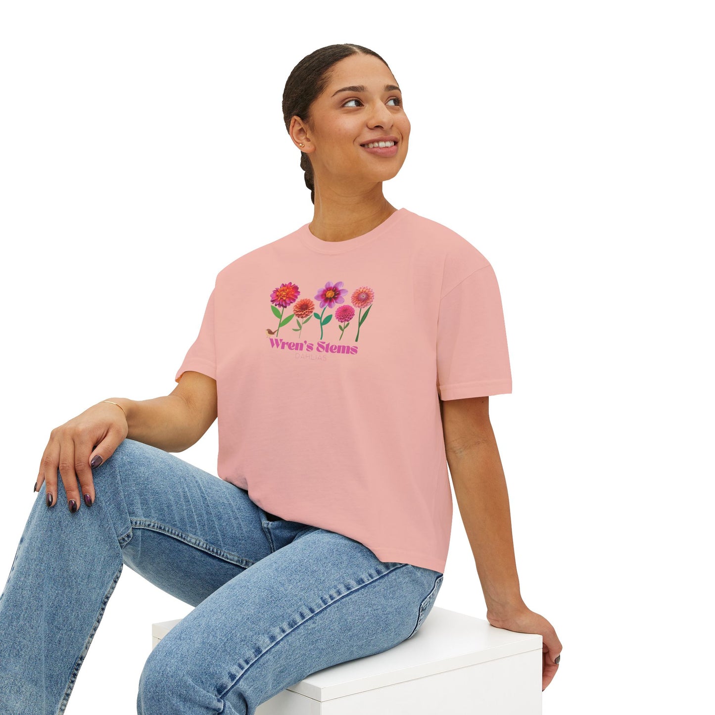 Floral Women's Boxy Tee - Wren's Stems Dahlia Tee