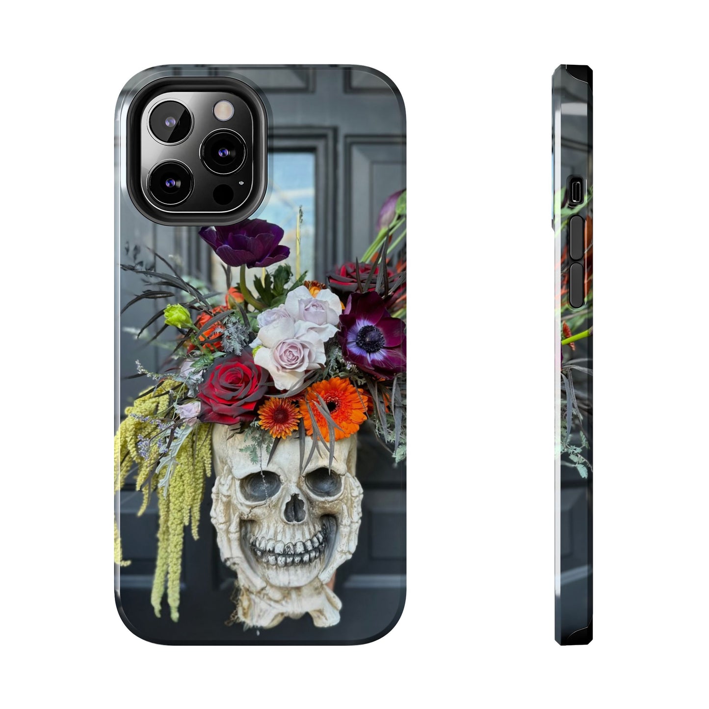 Floral Skull Tough Phone Case - Durable Protection with Pink Dahlia Design