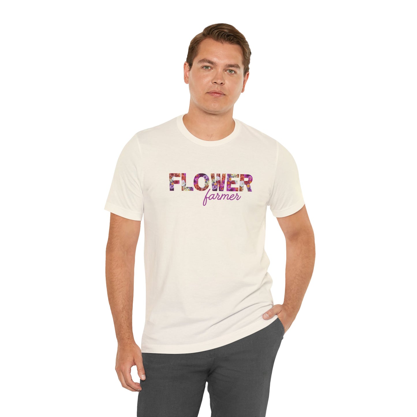 Dahlia Flower Farmer Unisex Tee, Floral Graphic Shirt, Gardening Gift, Spring Style T-Shirt, Nature Lover Apparel, Gifts for Gardeners