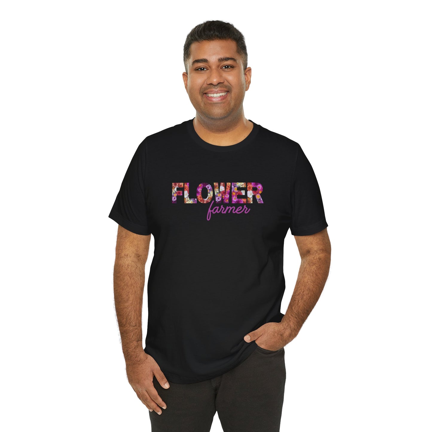 Dahlia Flower Farmer Unisex Tee, Floral Graphic Shirt, Gardening Gift, Spring Style T-Shirt, Nature Lover Apparel, Gifts for Gardeners