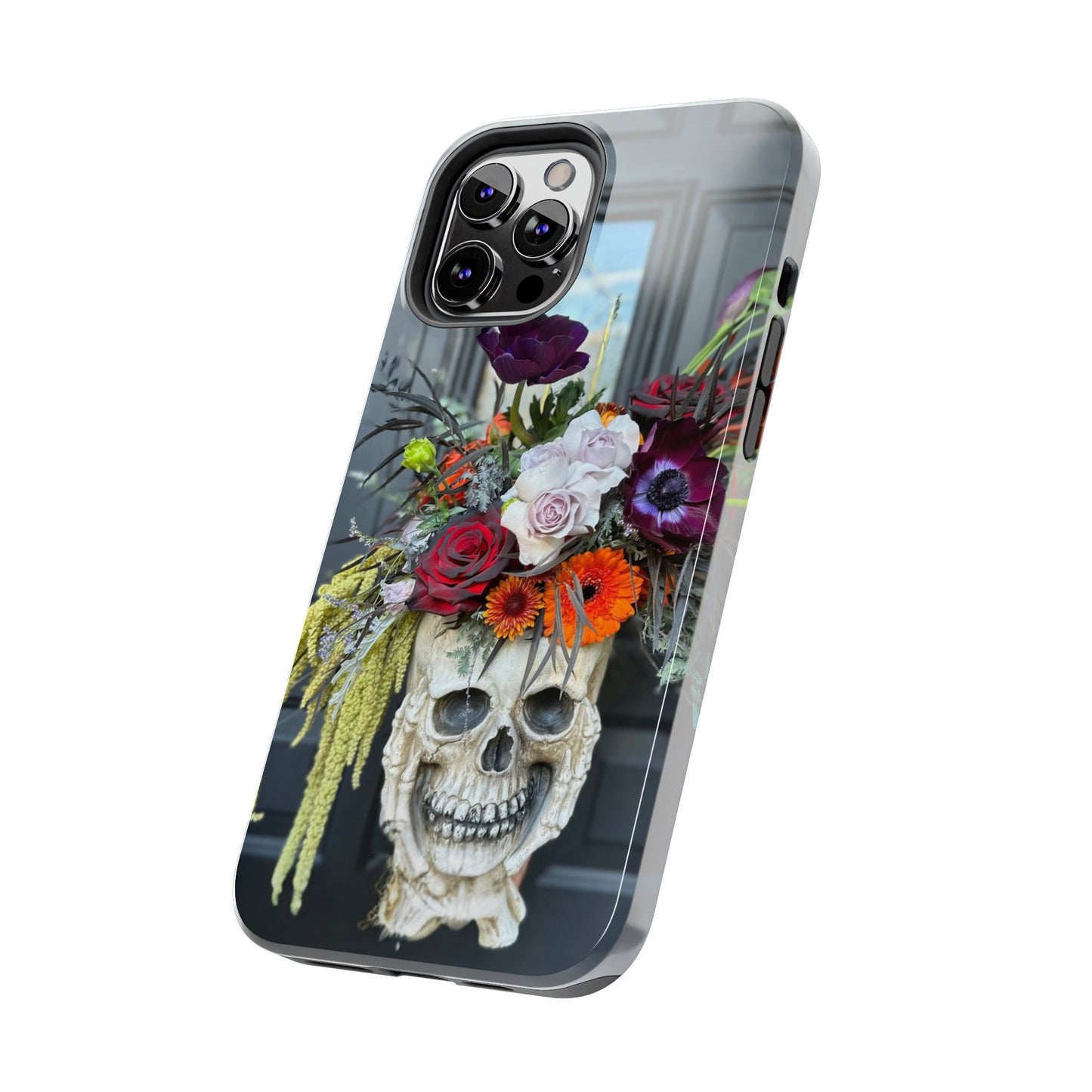 Floral Skull Tough Phone Case - Durable Protection with Pink Dahlia Design