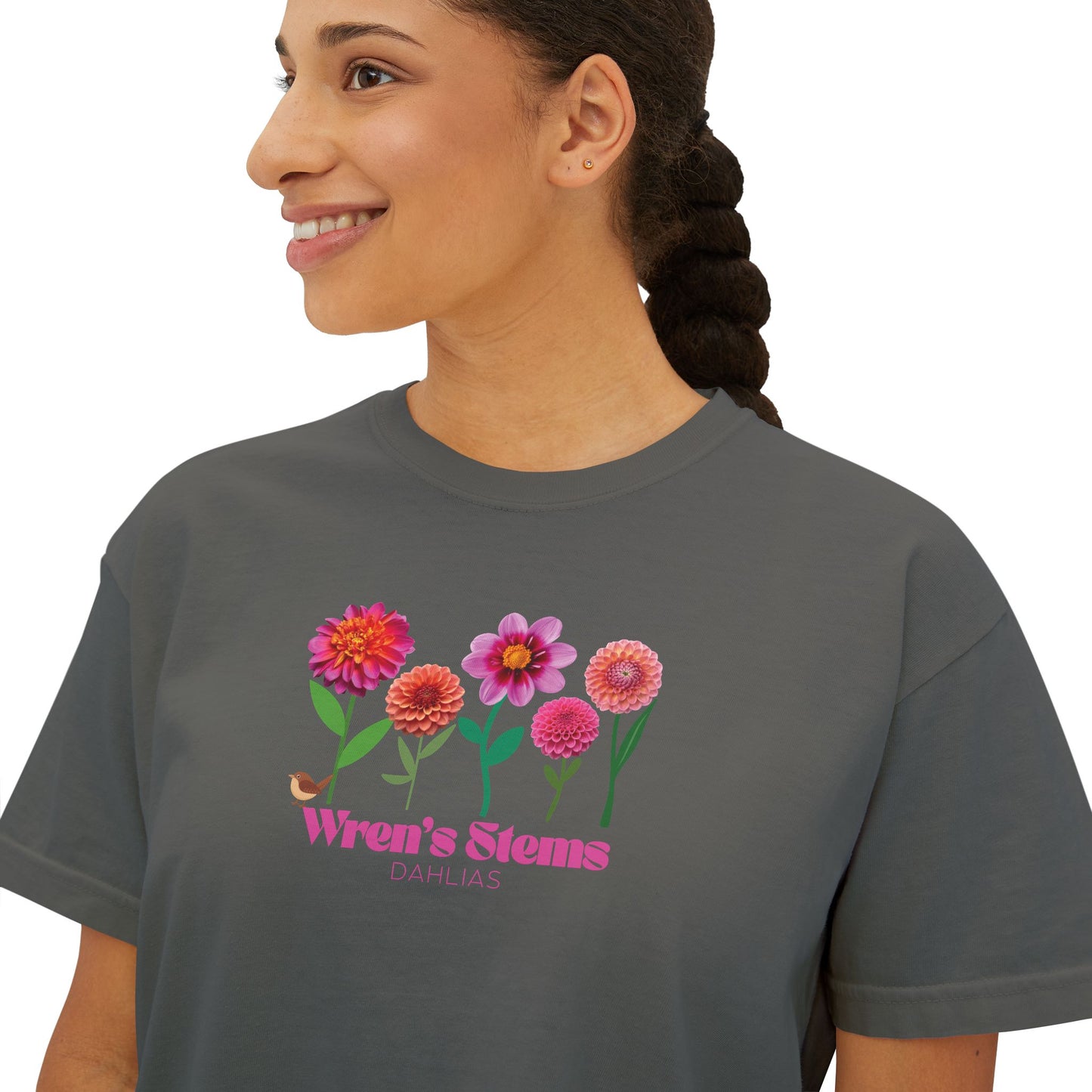 Floral Women's Boxy Tee - Wren's Stems Dahlia Tee