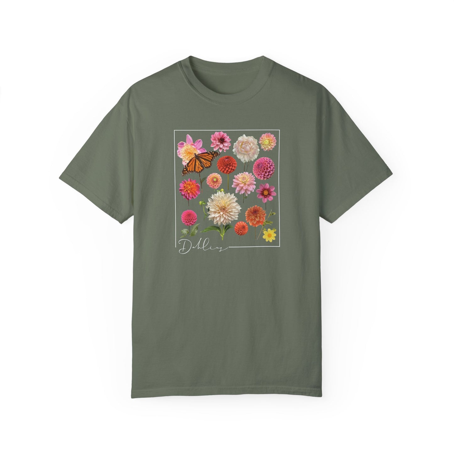 Dahlia Floral Butterfly Unisex Garment-Dyed T-Shirt - Perfect for Spring Celebrations