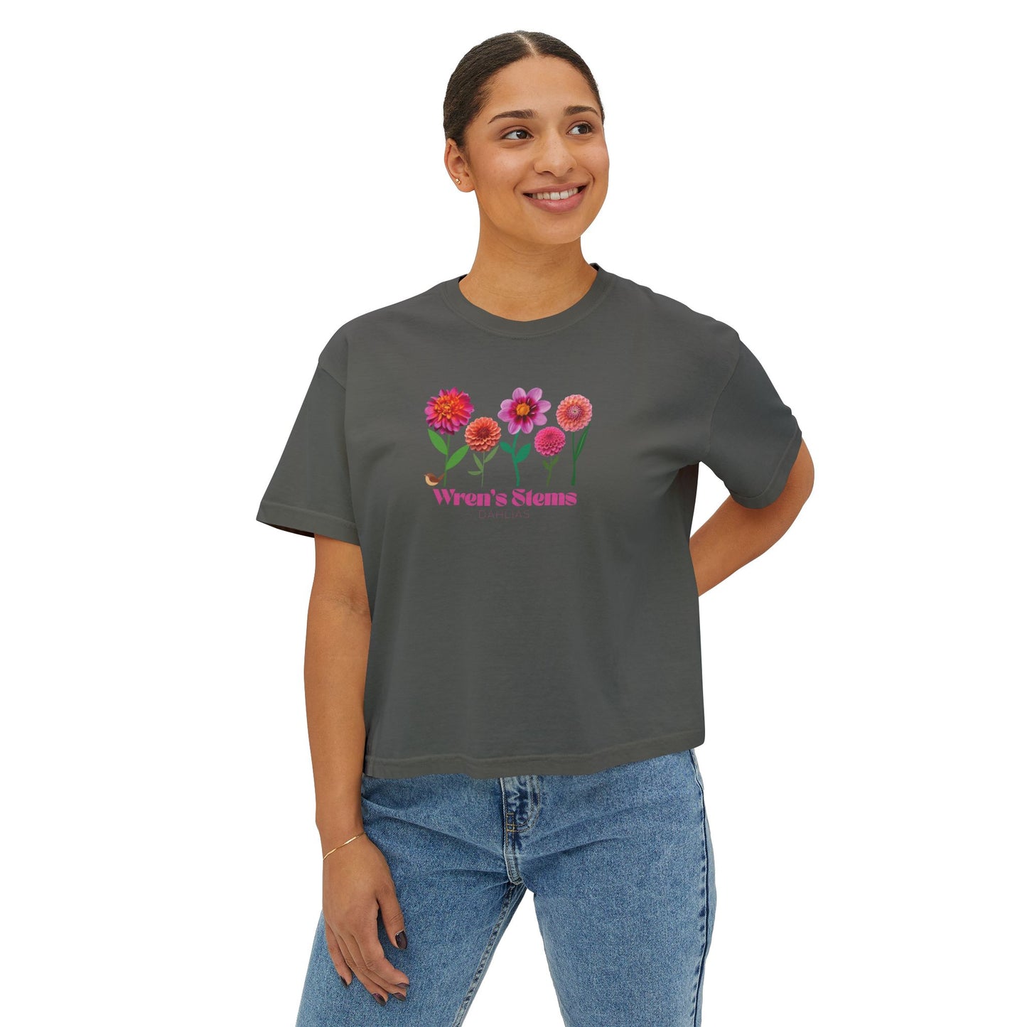 Floral Women's Boxy Tee - Wren's Stems Dahlia Tee