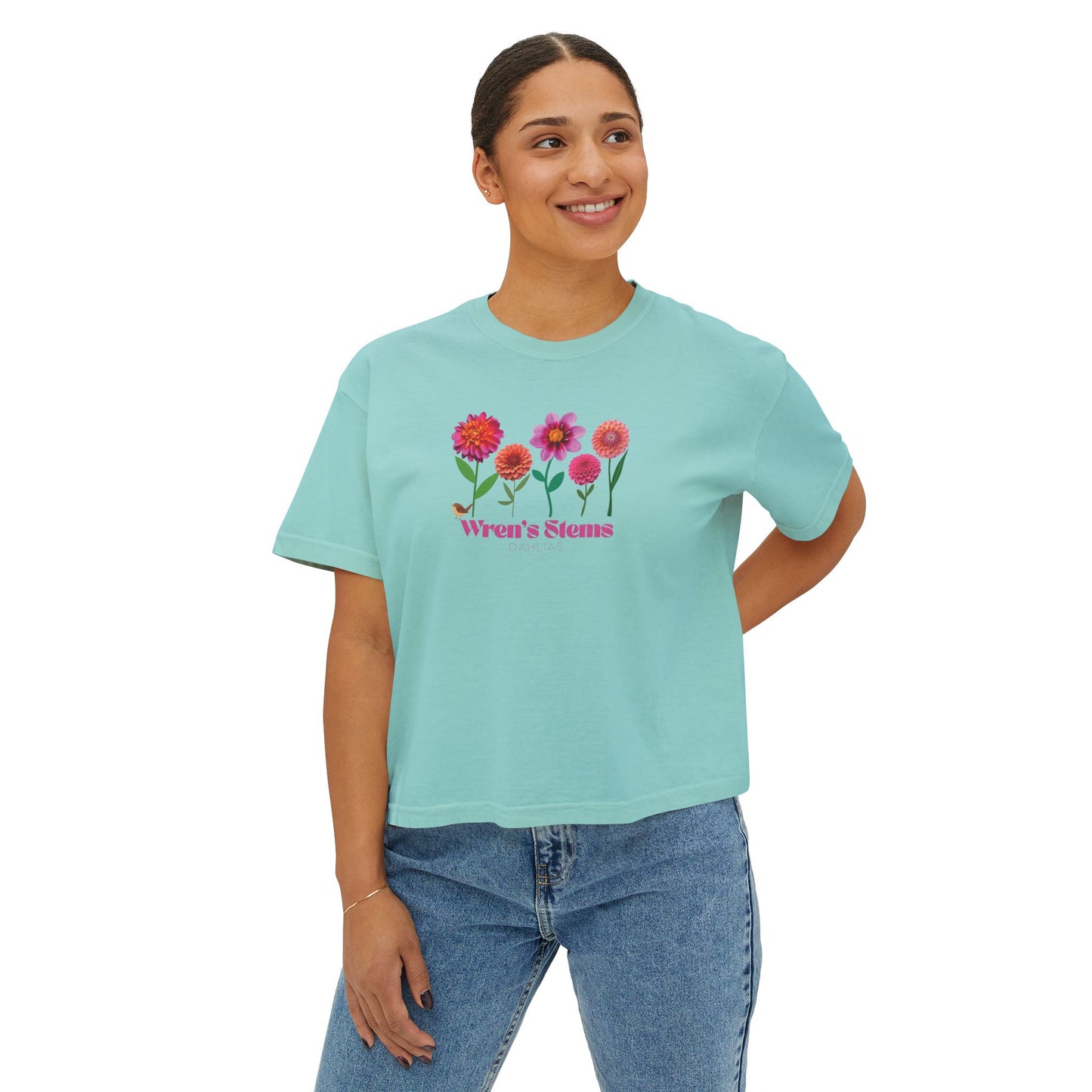 Floral Women's Boxy Tee - Wren's Stems Dahlia Tee