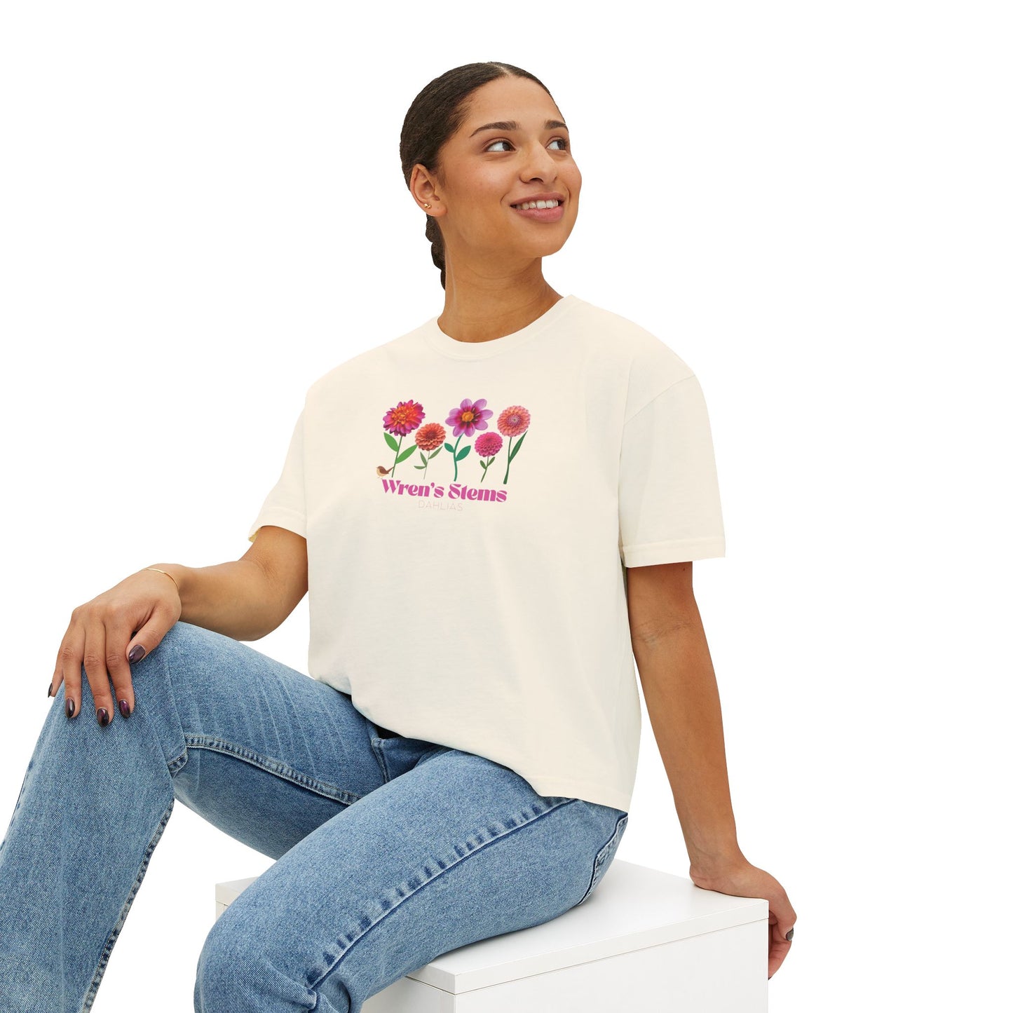 Floral Women's Boxy Tee - Wren's Stems Dahlia Tee