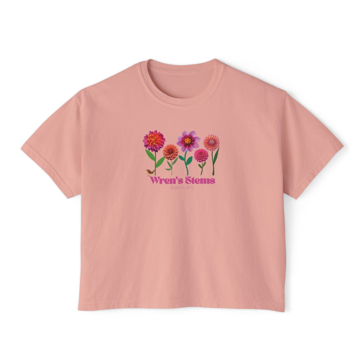 Floral Women's Boxy Tee - Wren's Stems Dahlia Tee