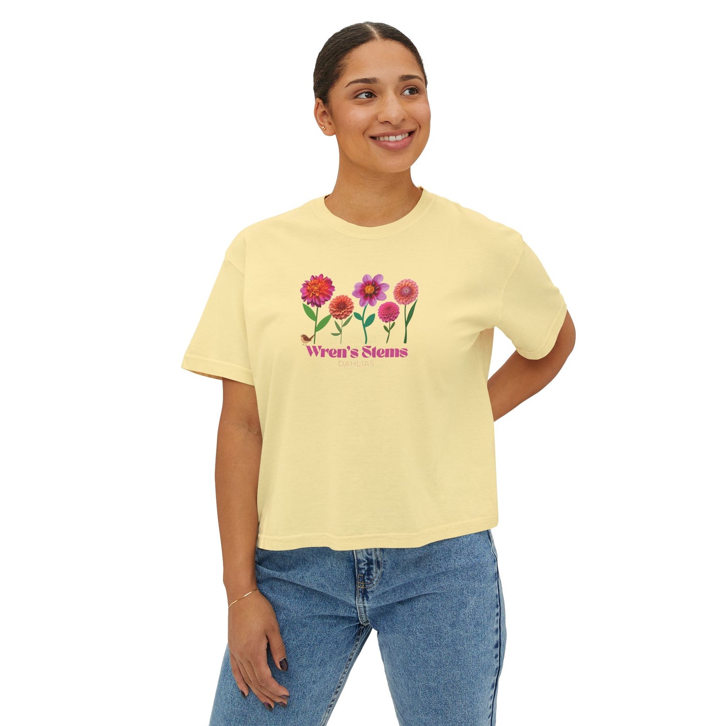 Floral Women's Boxy Tee - Wren's Stems Dahlia Tee